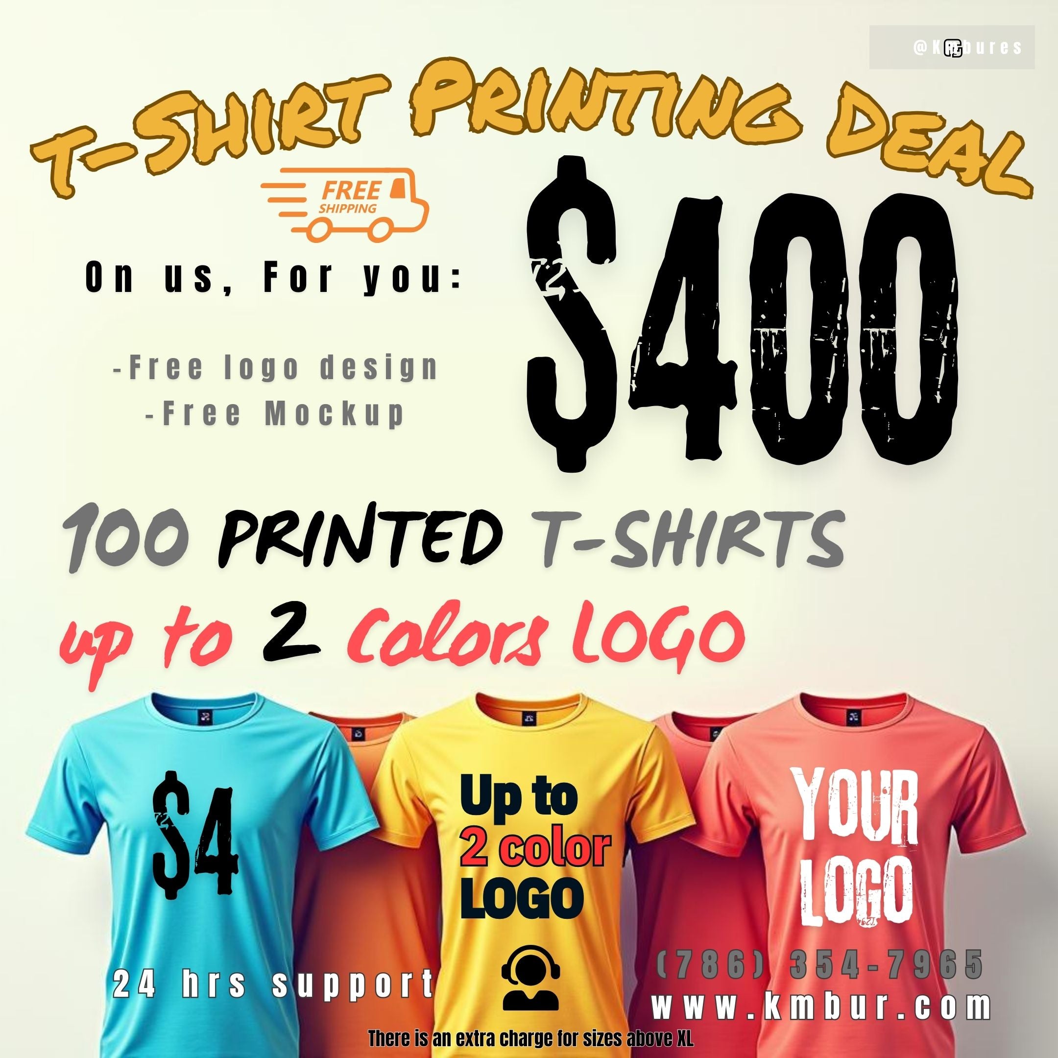 100 T-shirts - 1-2 colors logo - 1 Print