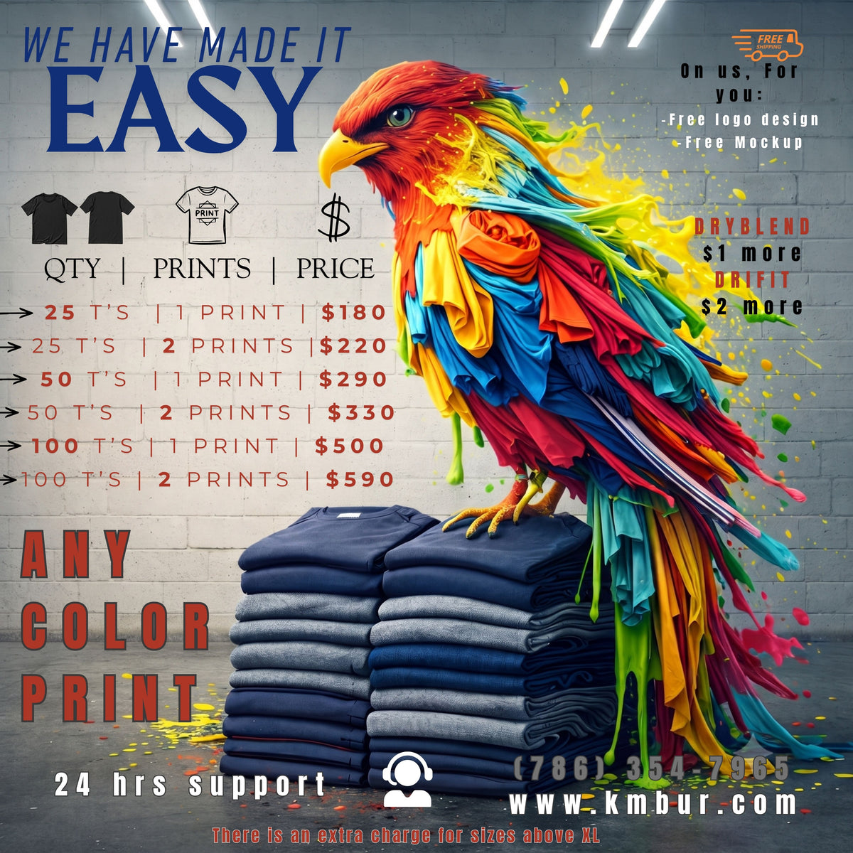 100 Custom T-Shirts – 1-Sided Print (Full Color Logo)